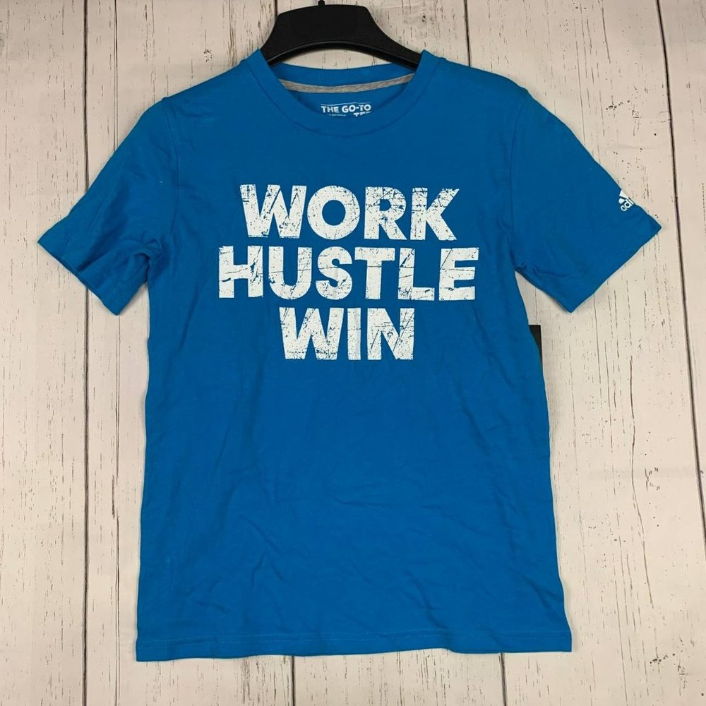Work Hustle Win Medium Adidas Casual T-Shirt Blue New Youth